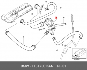 Клапан BMW 3 (E46) (00-06) вентиляции картерных газов OE 11 61 7 501 566 BMW