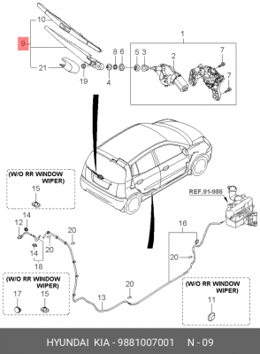 Задний стеклоочиститель в сборе 98810-07001 9881007001 HYUNDAI KIA