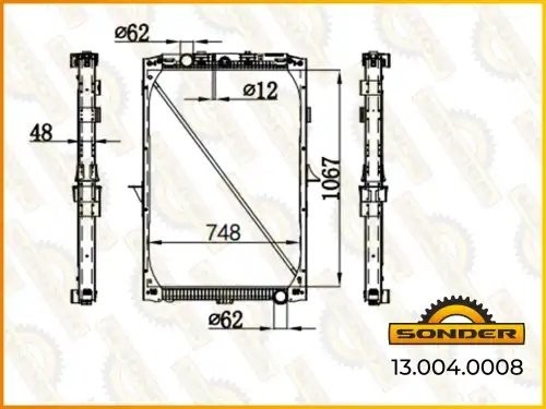 Радиатор 1065*739*40 (с рамой) DAF XF105 (Nissens 61447A) 130040008 SONDER