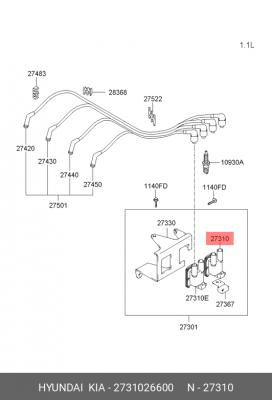 Катушка зажигания HYUNDAI Matrix,Elantra (00-),Getz KIA Rio,Cerato OE 2731026600 HYUNDAI KIA