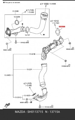 SH0113715 ПРОКЛАДКА ВОЗДУШНОГО ПАТРУБКА R034/15AREV SH0113715 MAZDA