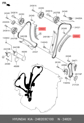 Планка HYUNDAI Azera (05-) KIA Carnival (05-) направляющая цепи ГРМ OE 248203C100 HYUNDAI KIA