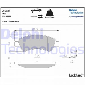 LP1727 колодки дисковые п.\ Peugeot 206/207/307, Citroen Xsara/Berlingo/C4 1.4i- LP1727 DELPHI