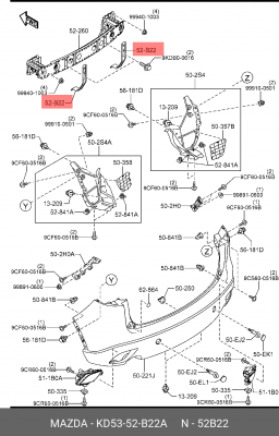 Кронштейн бампера MAZDA CX-5 (11-) заднего OE KD53-52-B22A MAZDA