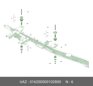 Подушка УАЗ-315195,3163 крепления кузова к раме нижняя (ОАО УАЗ) 316200500102800 UAZ UAZ