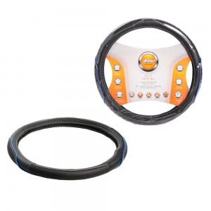 Оплетка на руль, искусст. кожа, текстура карбон, черная/синяя, бел. прошивка, 38 AWS-LI-17M AIRLINE