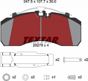 2927801 колодки дисковые! WVA 29278 \Omn MB Actros 18, Setra, SMB, SAF 2927801 TEXTAR