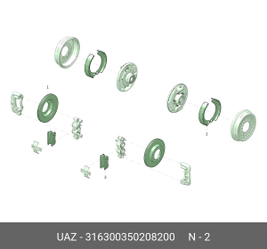 Колодки тормозные УАЗ-3163 Патриот задние (4шт.) с 2014г. Н/О (ОАО УАЗ) 3163-00-3502082-00 UAZ UAZ