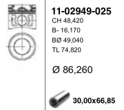 86,25 mm. Поршень с пальцем,без колец V347 2,2 RWD RUS 150ps 11- h74,82 c отв ма 1102949025 YENMAK