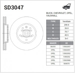 Диск тормозной CHEVROLET CRUZE/OPEL ASTRA J R16 09- передний D 300мм. SD3047 SD3047 SANGSIN