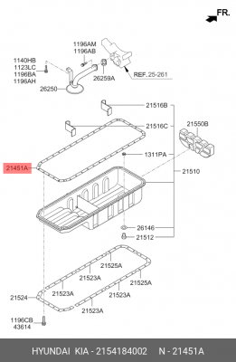 2154184002 Прокладка поддона картера двигателя Hyundai UNIVERSE SPACE/XPRESS/HD  2154184002 HYUNDAI KIA