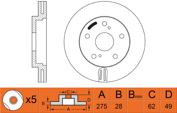 Диск тормозной TOYOTA AVENSIS 01-/CAMRY 91-01/PREVIA 00- передний D275мм RN1009 RN1009 NIBK
