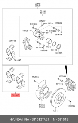 Колодки тормозные KIA Optima (11-) (R18) передние (4шт.) OE 581012TA21 HYUNDAI KIA