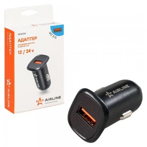 Адаптер для телефона "AIRLINE" (1xUSB QC 3.0, 12/24В) в прикуриватель AEAK018 AIRLINE