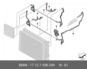 Шланг BMW 5 (F10/F11),7 (F01/F02/F03/F04) (09-16) системы охлаждения OE 17 12 7 598 249 BMW