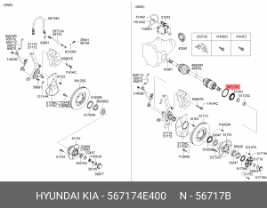 Сальник KIA Bongo 3 (06-) (4WD) цапфы поворотной (56х76х12) OE 567174E400 HYUNDAI KIA