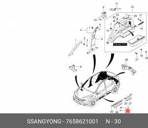Клипса SSANGYONG Actyon (06-/10-),Kyron (05-),Actyon Sports (06-/12-) облицовки  7658621001 SSANG YONG