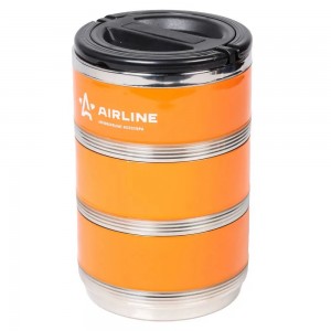 Термос ланч-бокс 2.1л,3 контейнера,с ручкой,нержавеющая сталь,оранжево-черный AI IT-T-03 AIRLINE