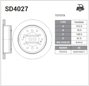 Диск тормозной Lexus GX, Toyota Land Cruiser Prado 2.7-4.6i/D-4D 09 SD4027 SD4027 SANGSIN