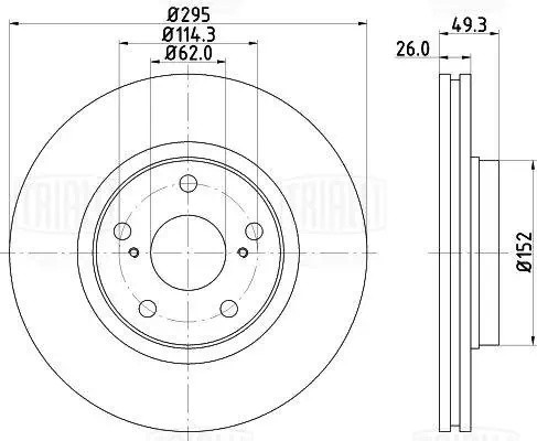 Диск торм. Toyota Corolla (06-)/Auris (06-)/Avensis (09-) перед. d=295 (окраш.)  DF270106 TRIALLI