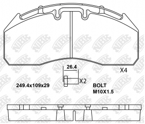 Колодки тормозные VOLVO RENAULT дисковые (249x110x29мм) (4шт.) с р/к NIBK PN0451 NIBK
