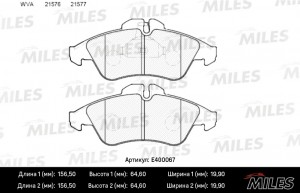 Колодки тормозные передние (без датчика) (Смесь Low-Metallic) MERCEDES SPRINTER  E400067 MILES