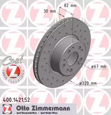 Диск тормозной MERCEDES S (W140) передний (1шт.) ZIMMERMANN 400.1421.52 ZIMMERMANN