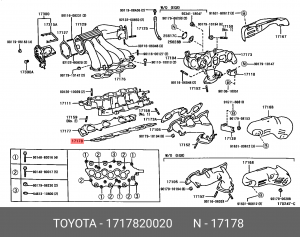 Прокладка впускного коллектра TOYOTA 17178-20020 17178-20020 TOYOTA