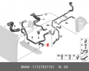 Патрубок BMW X5 (E70) системы охлаждения OE 17 12 7 537 101 BMW