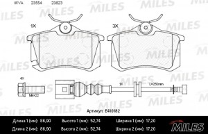 Колодки тормозные задние с датчиком (Смесь Low-Metallic) SEAT IBIZA 02-/SKODA FA E410182 MILES