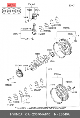 Кольца поршневые HYUNDAI Porter 2 дв.D4CB d+0.00 комплект OE 230404A910 HYUNDAI KIA