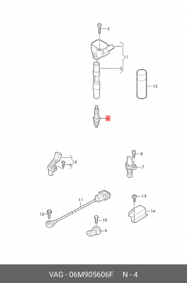 Свеча зажигания VAG 06M 905 606 F AUDI Q5 II/VW Touareg III 2018- mot.3,0L V6 VA 06M 905 606 F VAG