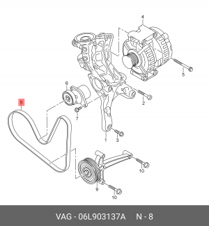 Ремень приводной поликлиновой 6PK1130 VW Passat (15-) OE 06L 903 137 A VAG