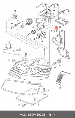 Фара AUDI A4 (04-) левая OE 8E0 941 029 B VAG