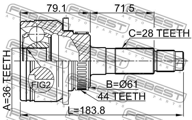 ШРУС наружный (36X61X28) MAZDA BT-50 06-11, FORD RANGER 06-11 0510-BT50A44 0510-BT50A44 FEBEST