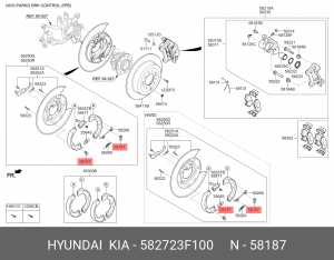 Пружина HYUNDAI KIA механизма тормозного OE 582723F100 HYUNDAI KIA