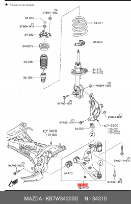 РЫЧАГ ПЕРЕДНИЙ ПРАВЫЙ KB7W34300G MAZDA