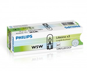 Лампа 12V W5W T10W W2.1x9.5d Long Life Eco Vision PHILIPS 12961LLECOCP PHILIPS