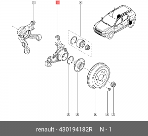 кулак поворотный! задний левый\ Renault Duster 12> 430194182R RENAULT