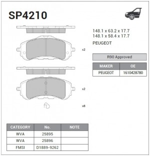 Колодки передние PEUGEOT 308 II  SP4210 SP4210 SANGSIN