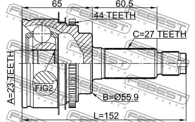 ШРУС наружный 23x56x27 SUBARU FORESTER S11 2001-2007 0810-S11A44 0810-S11A44 FEBEST