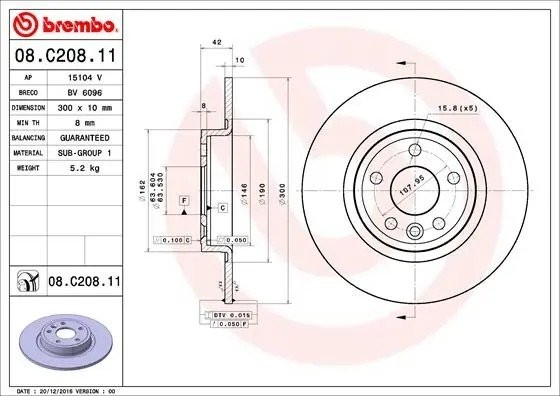 Диск тормозной 08.C208.11 08.C208.11 BREMBO
