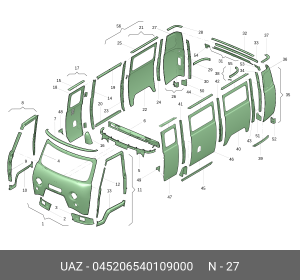 Боковина кузова УАЗ-3741,3962,452 правая задняя угловая (ОАО УАЗ) 045206540109000 UAZ UAZ