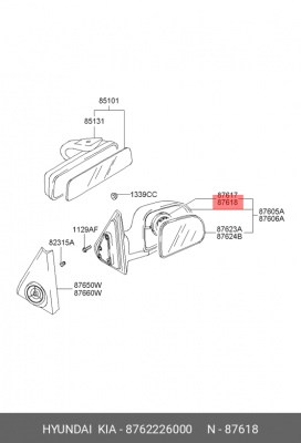 ЭЛ.ДВИГАТЕЛЬ РЕГУЛИРОВКИ ПОЛОЖЕНИЯ ЗЕРКАЛА ДВЕРИ, 5ВТ KV 8762226000 HYUNDAI KIA