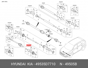 ШРУС внутренний HYUNDAI Tucson (16-) KIA Sportage (16-) (2.0) (АКПП) левый OE 49535D7710 HYUNDAI KIA