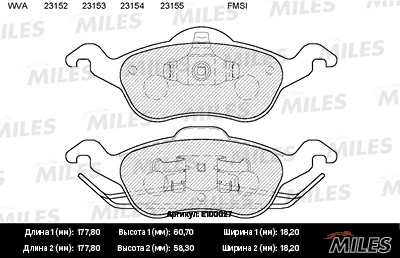 Колодки тормозные передние (без датчика) (Смесь Semi-Metallic) (FORD FOCUS I) (T E100027 MILES