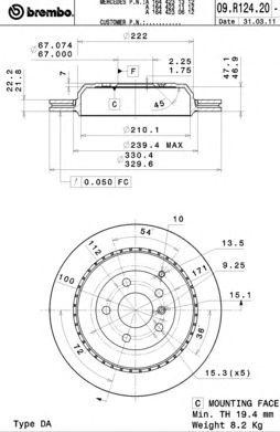 Диск тормозной 09.R124.21 09.R124.21 BREMBO
