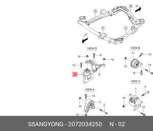 Опора двигателя SSANGYONG Actyon (12-) (G20D) (AWD) правая OE 2072034250 SSANG YONG