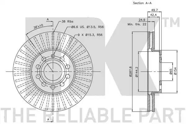 204788NK диск тормозной передний!\ Audi A3, Skoda Octavia, VW Golf 1.6-2.0TDi 03 204788 NK