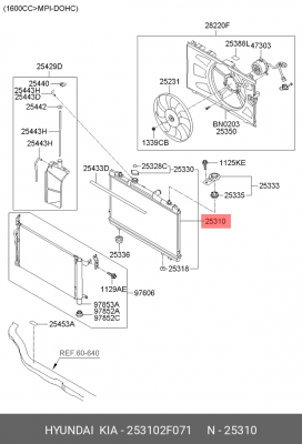 Радиатор KIA Cerato (04-) (1.6/2.0) АКПП OE 253102F071 HYUNDAI KIA